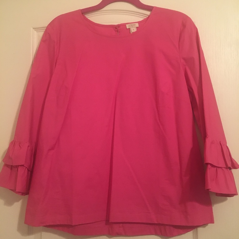 Pink long sleeve ruffled blouse